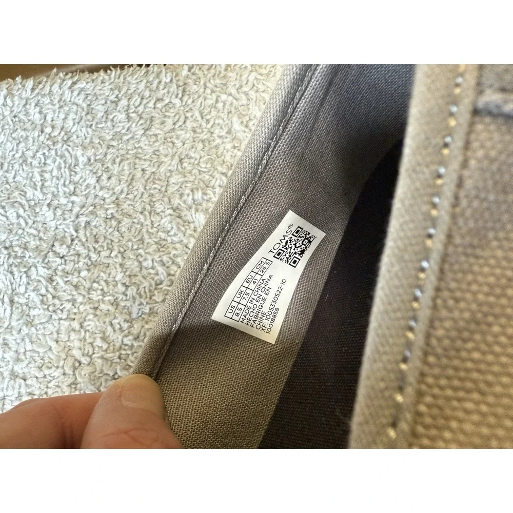 Toms Shoes‎ Mens 8.5 Alpargata Flats Slip On Gray Canvas Round Toe Comfort